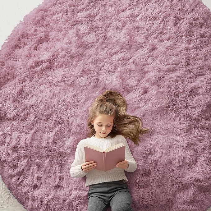 OLANLY Blush Round Rugs for Bedroom by OLANLY