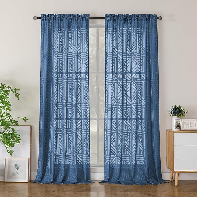 Simplebrand Semi Sheer Dusty Blue Curtains 96 Inches Long 2 Panels, Light by Simplebrand