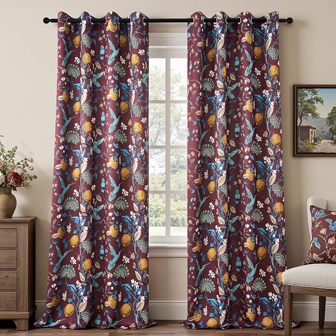 Topfinel Rust Floral Curtains 96 Inches Long 2 Panels Unique Beige Luxury by Topfinel