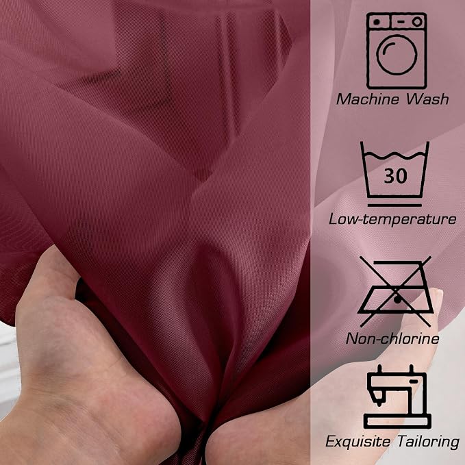 Simplebrand Red Sheer Curtains 96 Inches Long, Light Filtering Rod Pocket Solid - Image 6