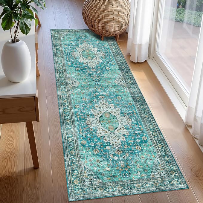 Washable Area Rug 2'6'' x 8' Vintage Traditional Persian Mat - Image 3