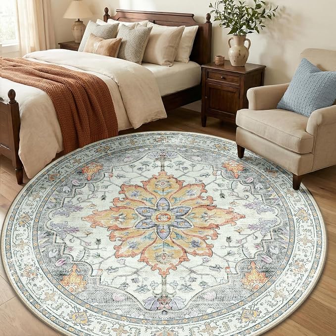 RELEANY Area Rugs 6ft Washable Non-Slip, Floral Vintage Distress Print Pattern - Image 3