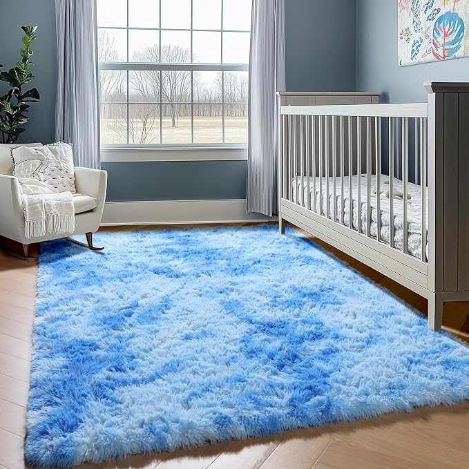 ONASAR Tie-Dye Blue Rugs for Living Room Bedroom, Fluffy 5x8 Bedside Area Rug - Image 9