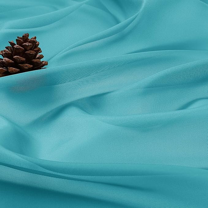OVZME Turquoise Sheer Curtains 63 Inches Long 2 Panels Set, Light Filtering - Image 4