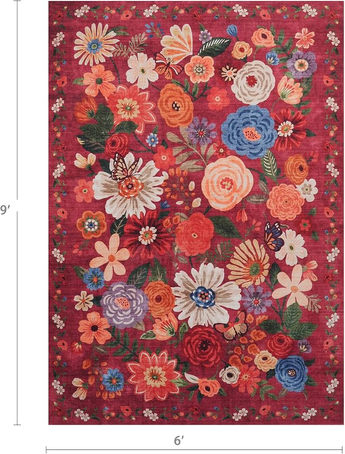 Floral Washable 6x9 Area Rugs, Soft Bedroom Rug - Image 2