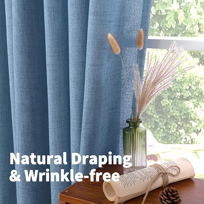 YoungsTex Light Blue Linen Curtains 40 Inches Long, Short Drapes - Image 5
