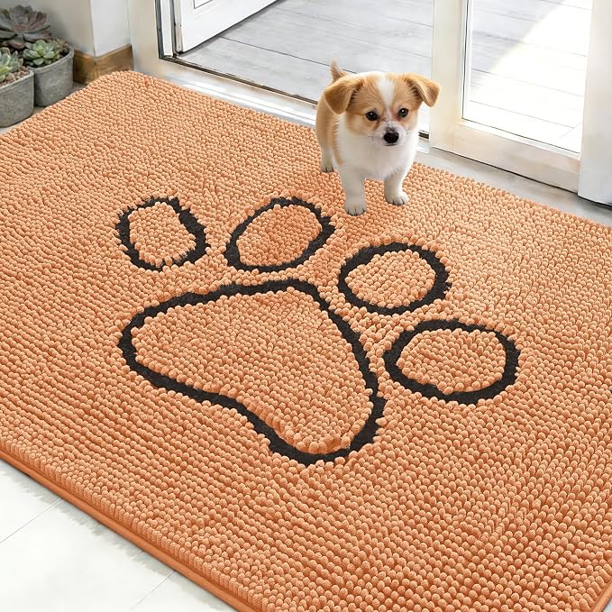 OLANLY Dog Door Mat for Muddy Paws 48x30, Paw Print Design, Absorbs Moisture by OLANLY