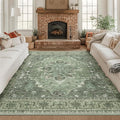 RELEANY Area Rugs Square 8ft Washable Non-Slip, Floral Vintage Distress Print by RELEANY