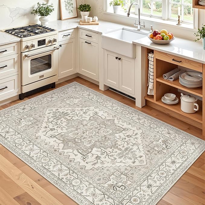 Madane Area Rug 4x6 Washable Rugs: Vintage Living Room Rug Soft Low Pile Non - Image 3