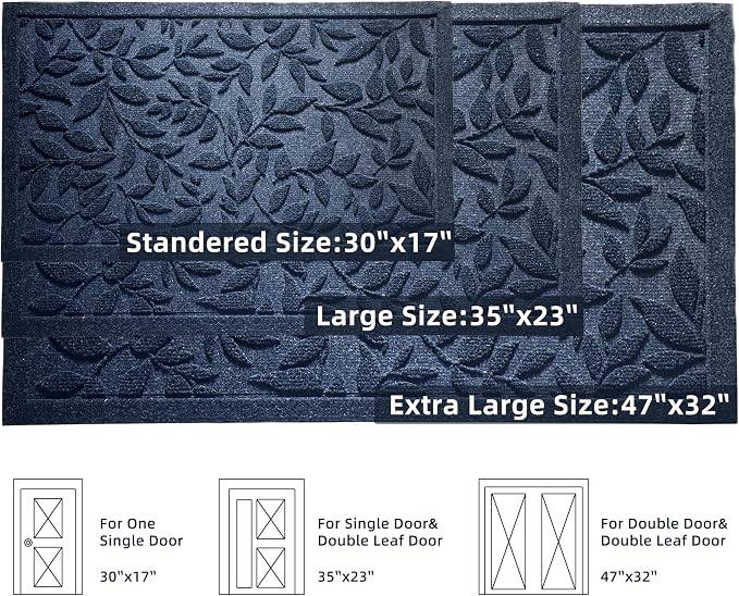 Blue Leaves Outdoor Indoor Entrance Door mat, Absorbent Durable Heavy Duty - Image 3
