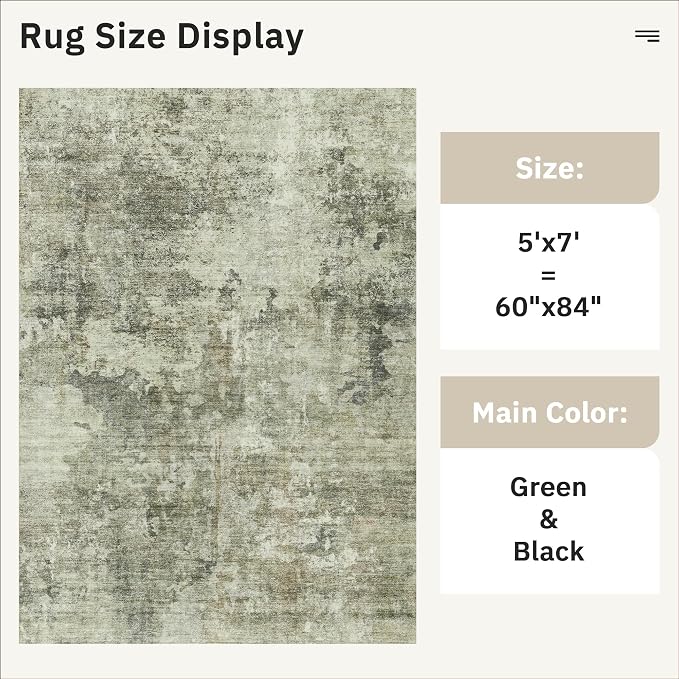 Soalmost Abstract Rug 5x7 Machine Washable Area Indoor Green Black Low Pile - Image 5