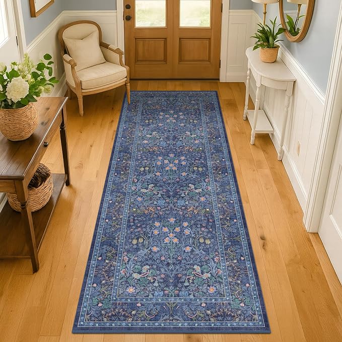 Non Slip 2x7 Dark Blue Runner Washable - Image 3