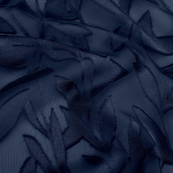 Lecloud Leia Jacquard Textured Navy Blue Sheer Valances - Image 8