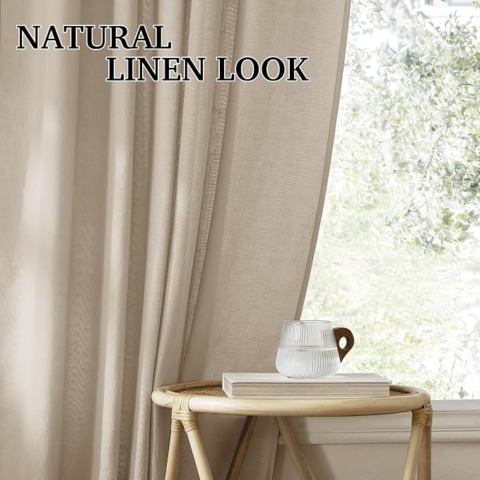 RYB HOME Guaze Burlap Curtains 95 inches Long, Large Window Treatment Back Tab - Image 6