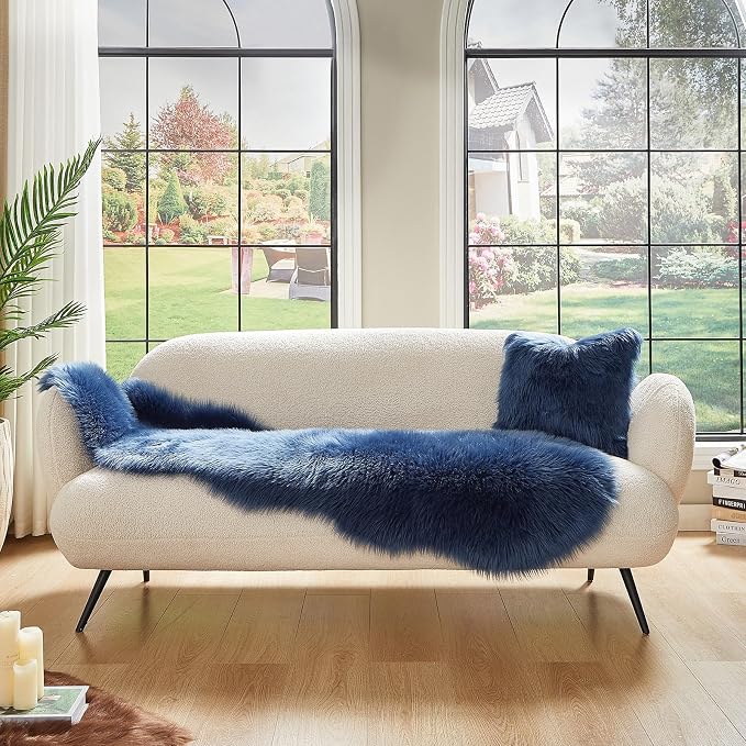 AMTOVO Faux Sheepskin Rug, Dark Blue Ultra Soft Fluffy Shag Area Rug, 2 x 6 ft - Image 4
