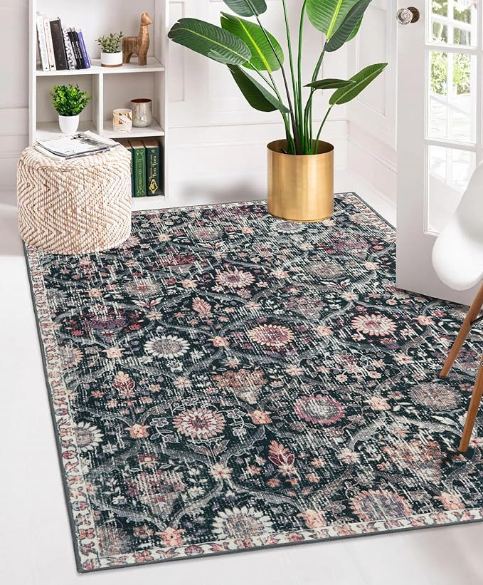 Lahome Moroccan Small Washable Rugs, 3x5 Black Rug by Lahome