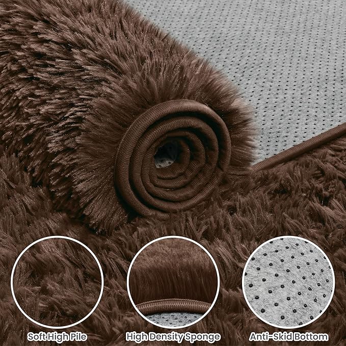 2x6 Bedside Area Rugs for Bedroom: Soft Fluffy Shag Brown Rug for Hallway - Image 6