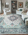 Area Rugs 10'x14' Washable Non-Slip, Floral Vintage Distress Print Pattern by RELEANY