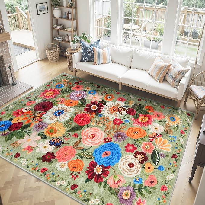 Washable Area Rug 8x10 Green, Large Soft Rugs by WelcometoBabovid