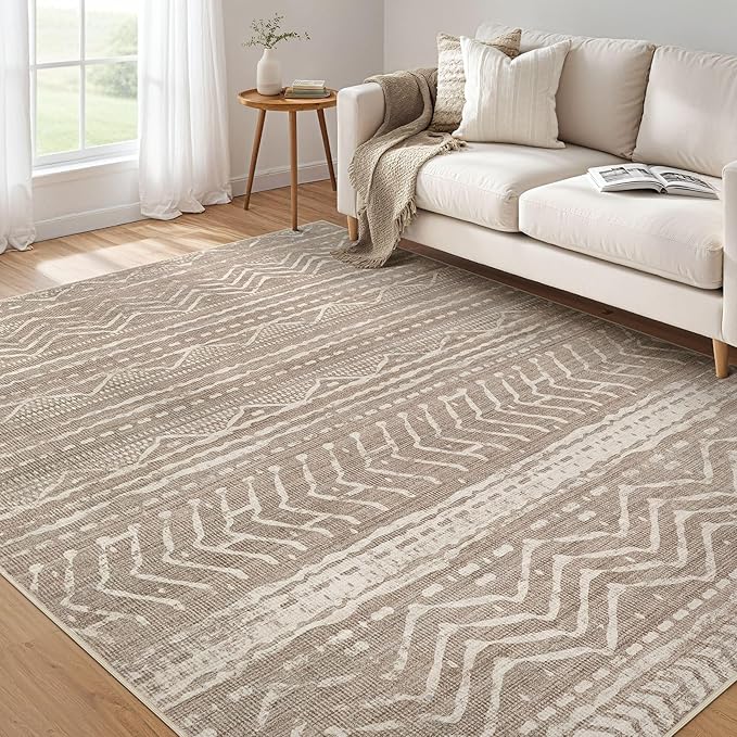 Nakagishi 5x7 Area Rugs Living Room: Washable Boho Large Neutral Soft Rug by NakagishiAreaRug
