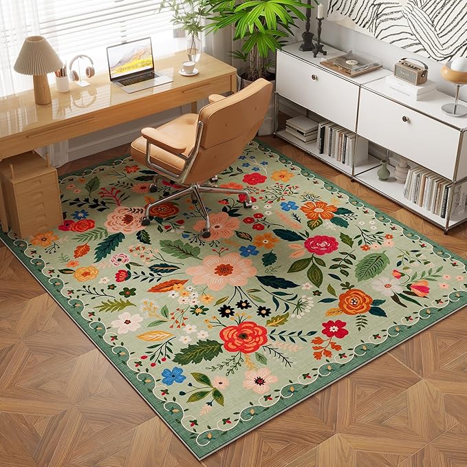 Rugcomf Area Rug 4x6 Rug Washable Boho Rugs Non Slip Low Pile Floral Small - Image 6