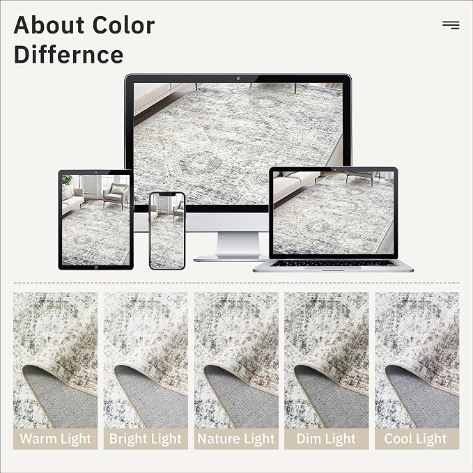 10x14 Area Rugs for Living Room, Non Slip Machine Washable Vintage Rugs - Image 9
