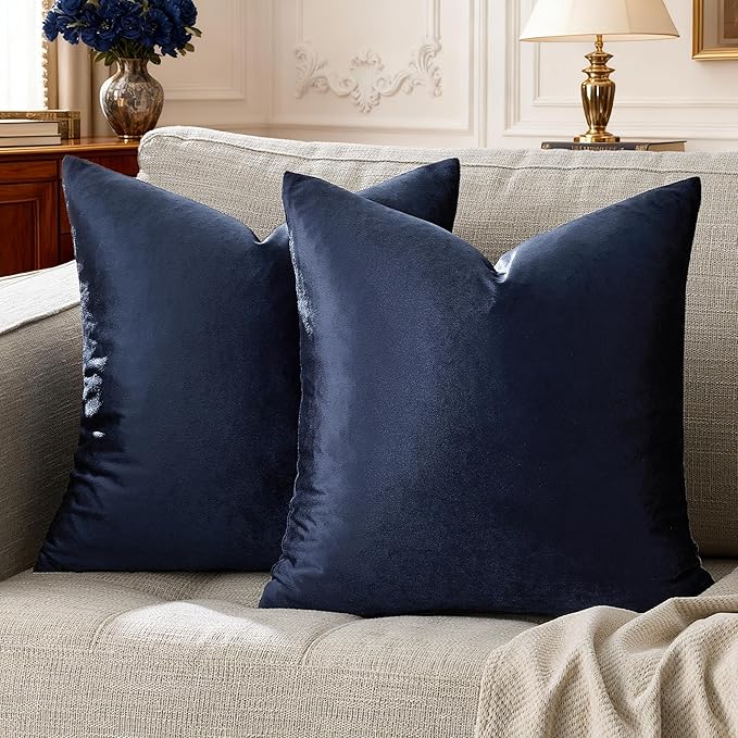 GIGIZAZA Navy Blue Velvet Pillow Covers 18x18, Square Solid Throw Pillow Covers by GIGIZAZAFocusingonhomedecoration