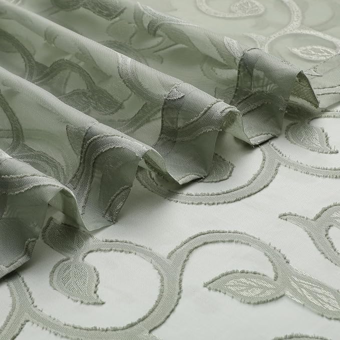 OWENIE Sage Green Sheer Curtains 63 inch Length - Image 7