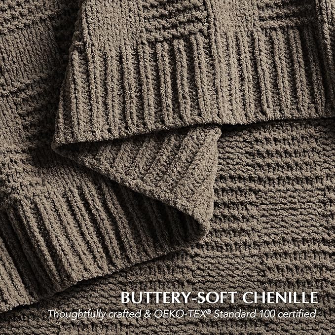 EVERGRACEHOME Modern Checkered Chenille Throw Blanket, Soft Cozy Plaid Knitted - Image 3