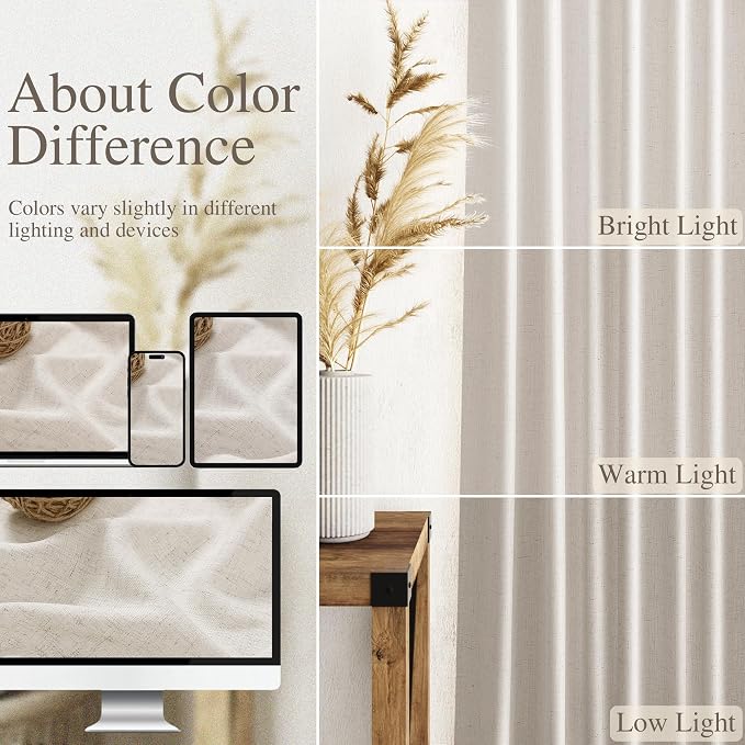 Nanspring Pearl White Linen Curtains 102 Inches Long - Image 3