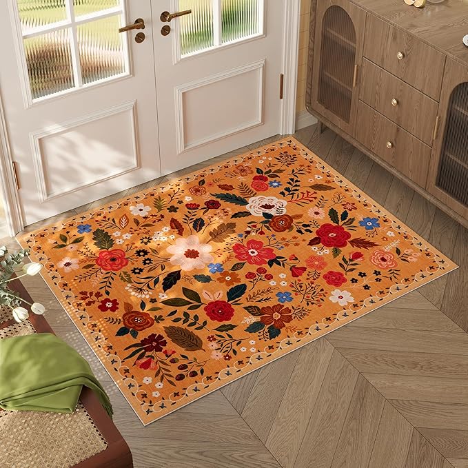 Rugcomf Door Mat Indoor Entrance 2x3 Rug Machine Washable Boho Floral Small by Rugcomf