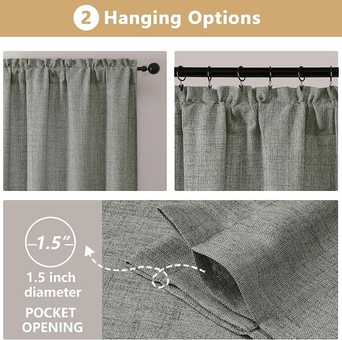 OVZME Valance for Windows, Light Filtering Faux Linen Textured Small Kitchen - Image 7