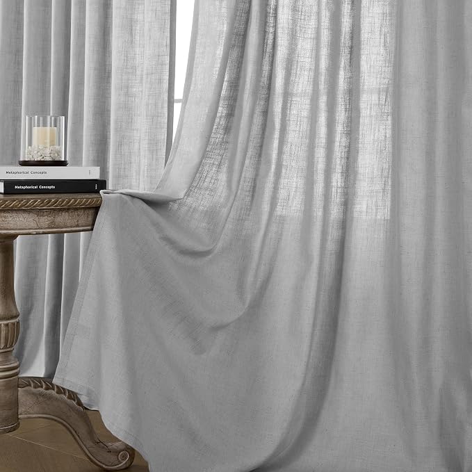 Joydeco Linen Curtains for Living Room, Light Filtering Rod Pocket Back Tab by JOYDECO