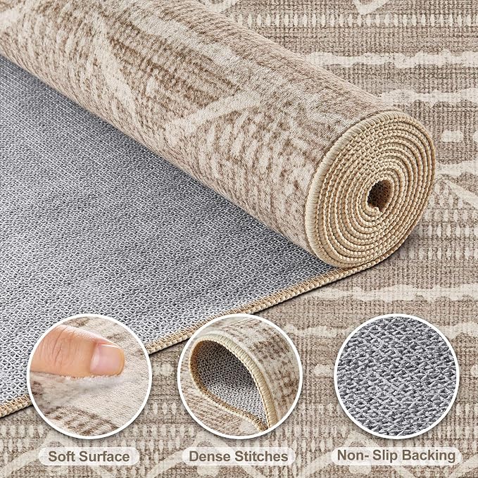 Nakagishi Area Rug Living Room Rugs: 4X4 Machine Washable Boho Large Neutral - Image 3