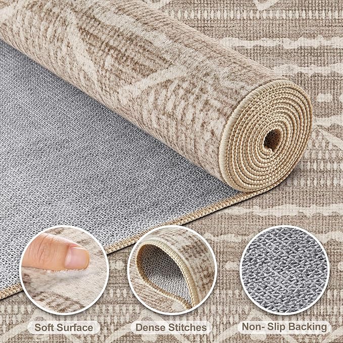 Nakagishi 5x8 Area Rug Living Room: Washable Boho Large Neutral Soft Rugs - Image 3