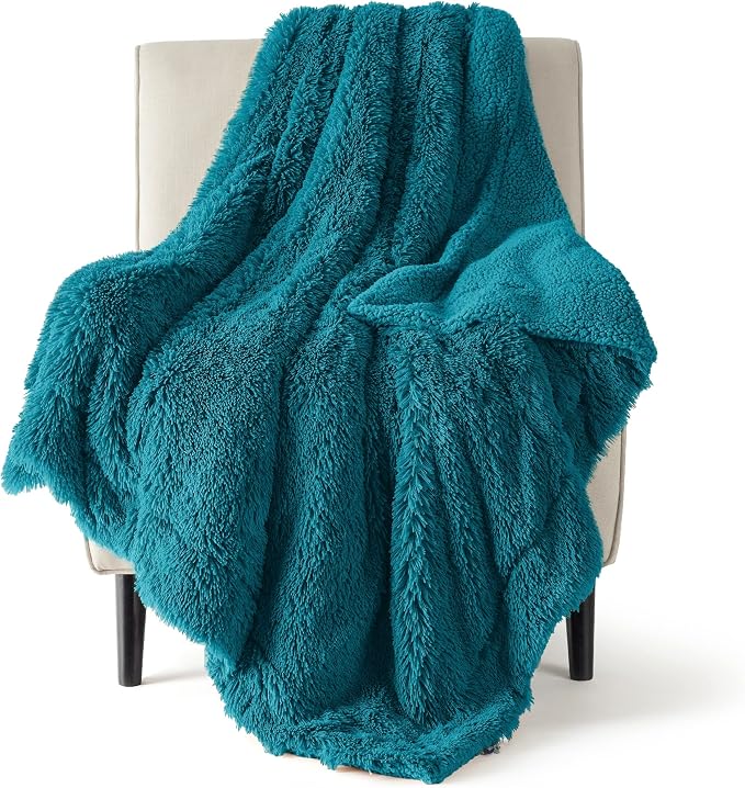 Bedsure GentleSoft Fuzzy Sherpa Faux Fur Twin Blanket Teal Cozy Gifts by BEDSURE