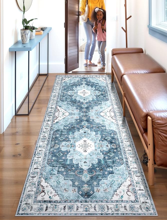 SERISSA Boho Washable Runner Rug, 2x6 Rug Non-Slip Vintage Blue Hallway Kitchen - Image 5