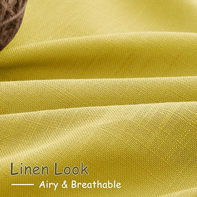 Nanspring Celery Yellow Linen Curtains 90 Inches Long 2 Panel Set Back Tab Rod - Image 5