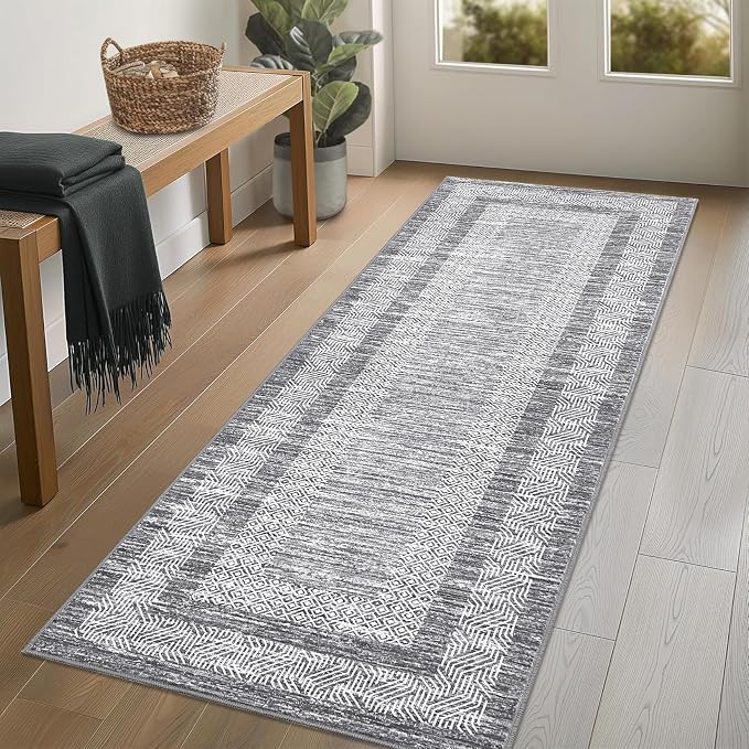 GarveeHome 2.5x8 Modern Bordered Runner Rug Soft Non Slip Washable Floor Carpet by GarveeHome