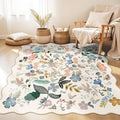 Floral Square Area Rugs for Family: Washable 5x5 Scalloped Carpet for Living by HYHAOYUNLAI