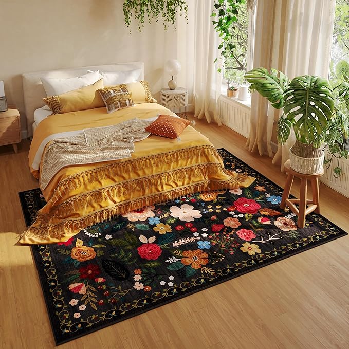 Rugcomf Living Room Rug 5x7 Rug Machine Washable Boho Area Rug Non Slip Floral - Image 5