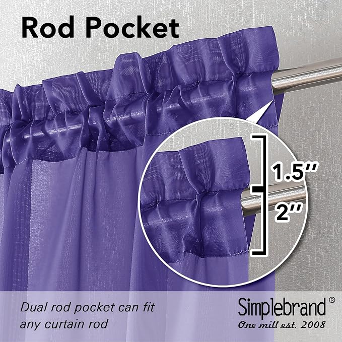 Simplebrand Purple Short Sheer Curtains 45 Inch Length - Image 3