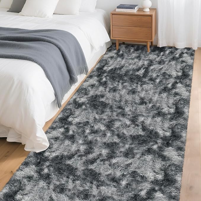 Tie-Dyed Dark Grey 3x10 Machine Washable Runner Rugs - Image 3