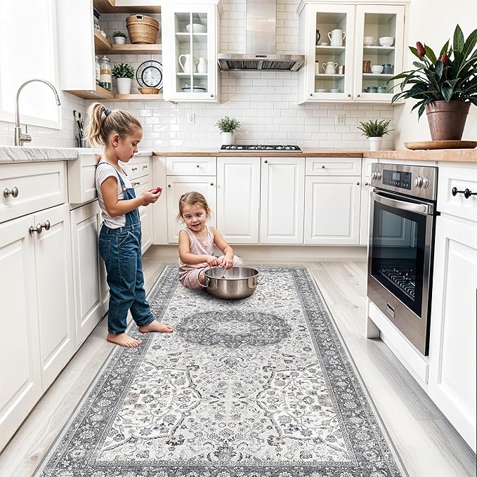 Hallway 4x8 Washable Runner Rug: Oriental Stain Resistant Entryway Kitchen Rug by HYHAOYUNLAI