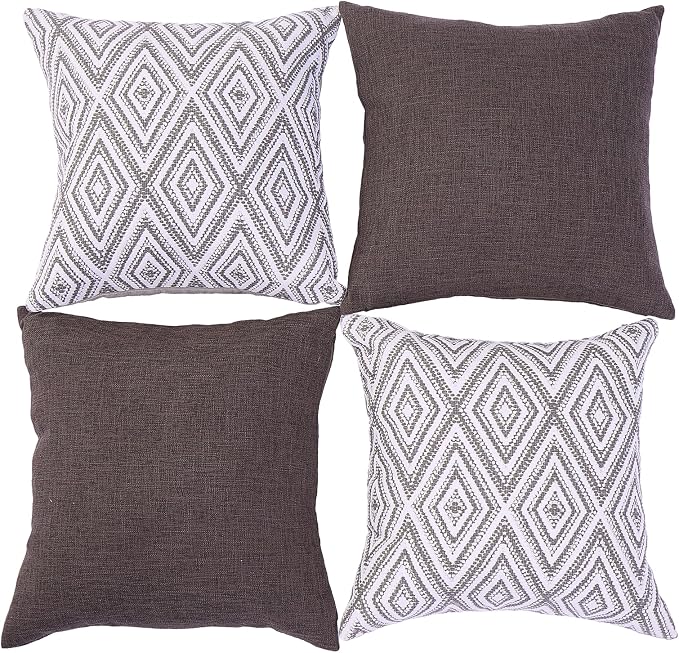 HPUK Decorative Throw Pillow Covers Set of 4 Dark Gray Geometric Design Linen - Image 2