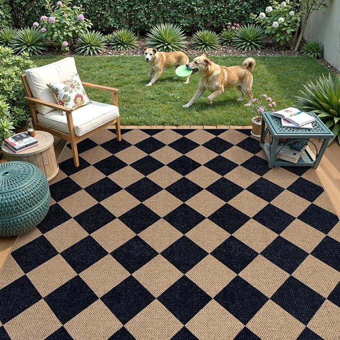 Lahome Colette Checkered Easy Jute Outdoor Rug, 5x7 Area Rugs - Image 2
