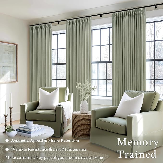 Sage Green Pinch Pleat Light Filtering Linen Curtains 50Wx84L | Pleated Flax - Image 2