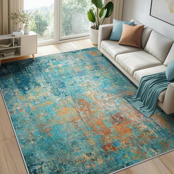 Washable Area Rugs 7'x9' Non-Slip Modern Abstract Soft by RELEANY