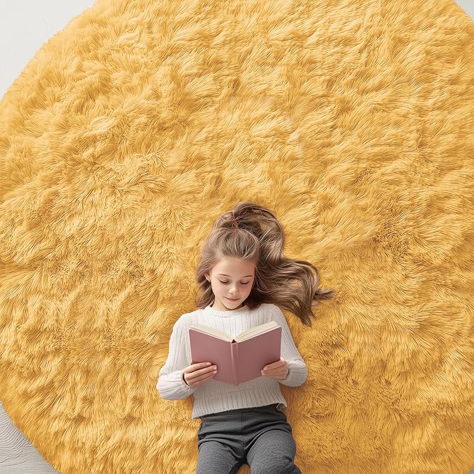 OLANLY Mustard Yellow Round Rugs by OLANLY
