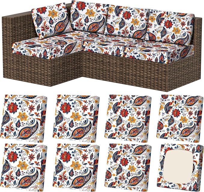 8Pcs Stretch Patio Cushion Covers, Outdoor Couch & Sofa Replacement Slipcovers by VORSHAPE